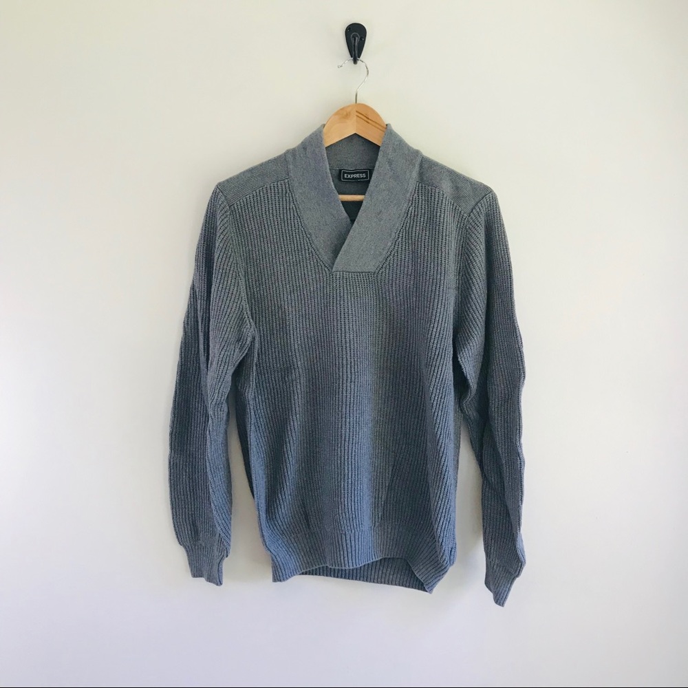 Men’s Express Grey V Neck Knit Sweater